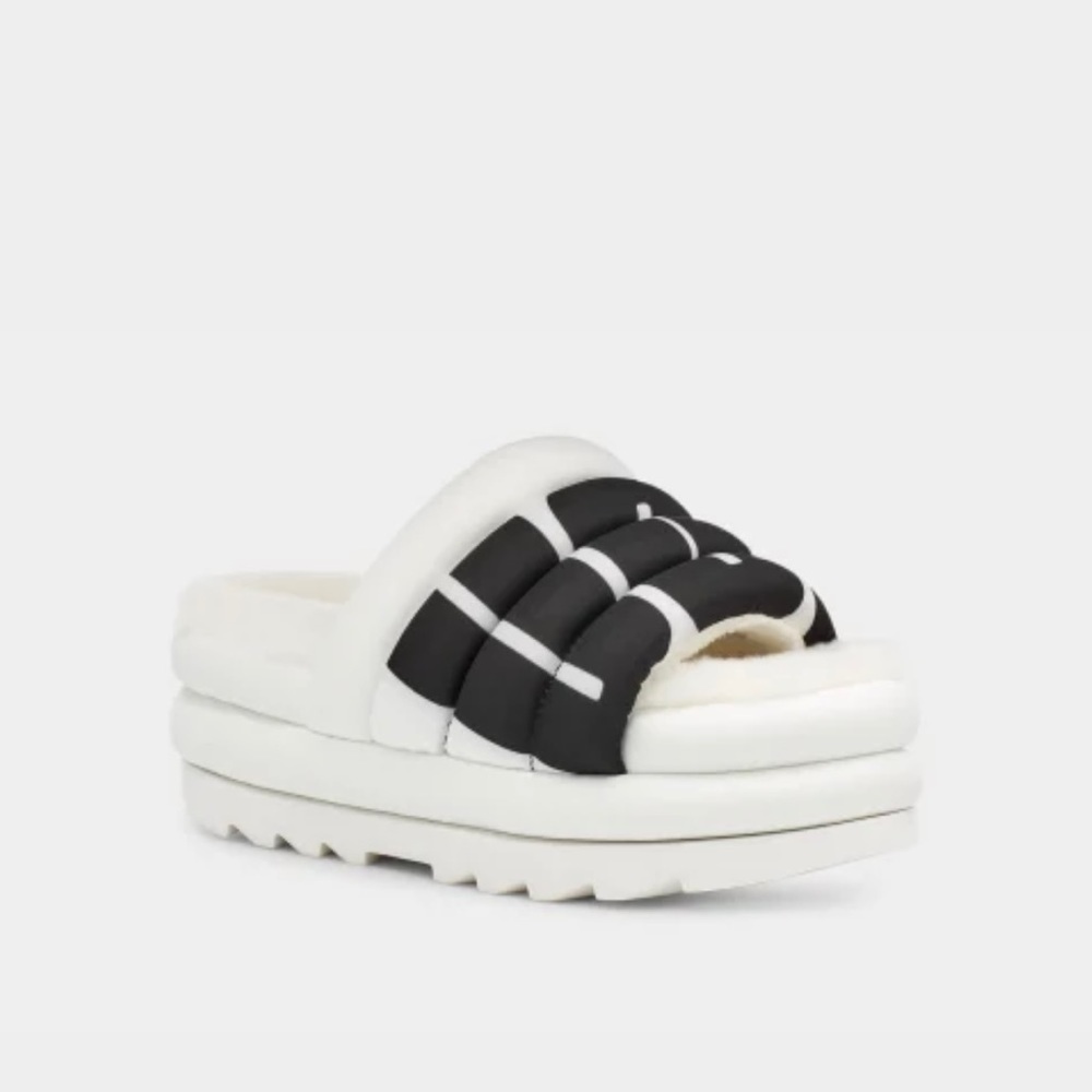 Ugg Maxi Graphic White And Black Puff Platform Women’s Slides Size 8 NWT